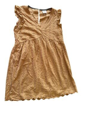 Knox Rose Women Eyelet Tan Dress Medium Sleeveless Embroidered Scalloped Hemline